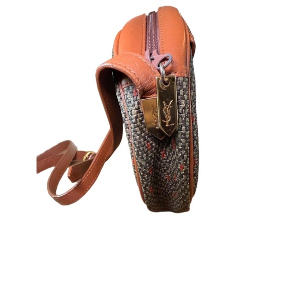 Vintage YSL Coated Tweed Crossbody Bag Leather Trim - Picture 2 of 9
